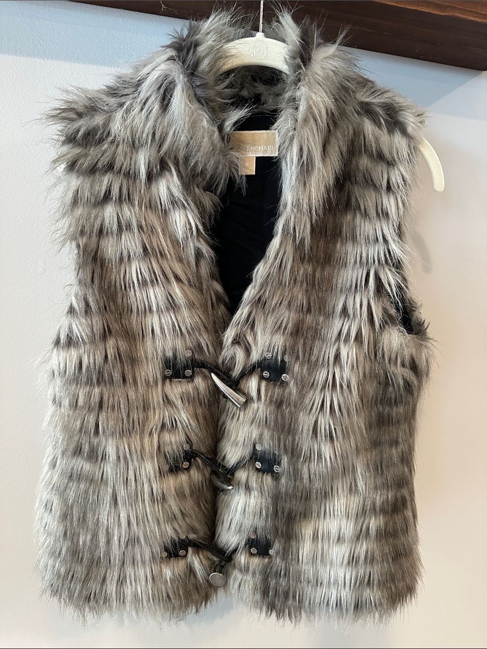 Michael Kors Gray Taupe Faux Fur Vest with Toggle Closures